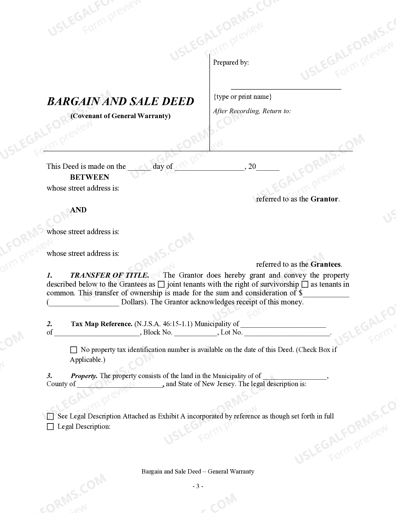 Preview Bargain and Sale Deed with Covenant of General Warranty
