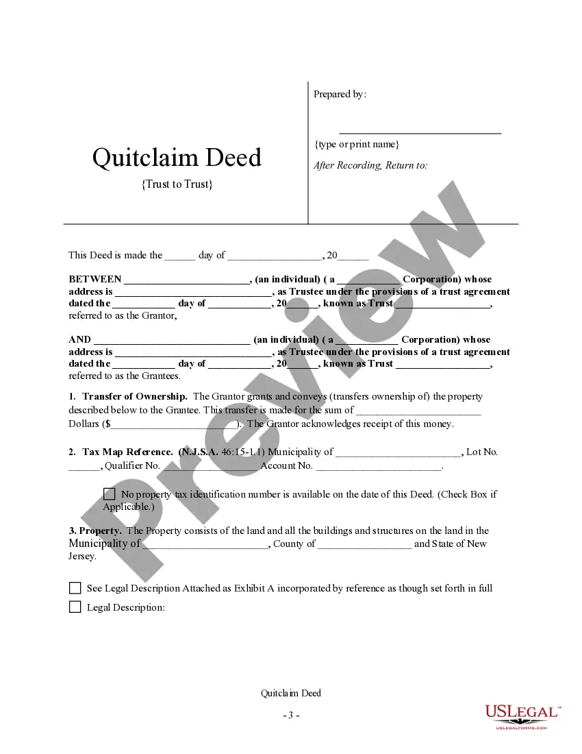 Preview Quitclaim Deed from a Trust to a Trust