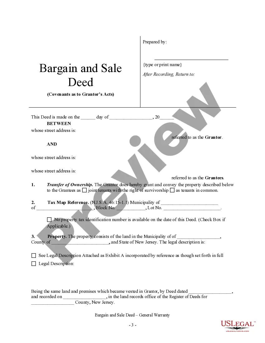 Preview Bargain and Sale Deed with Covenant as to Grantor's Acts.