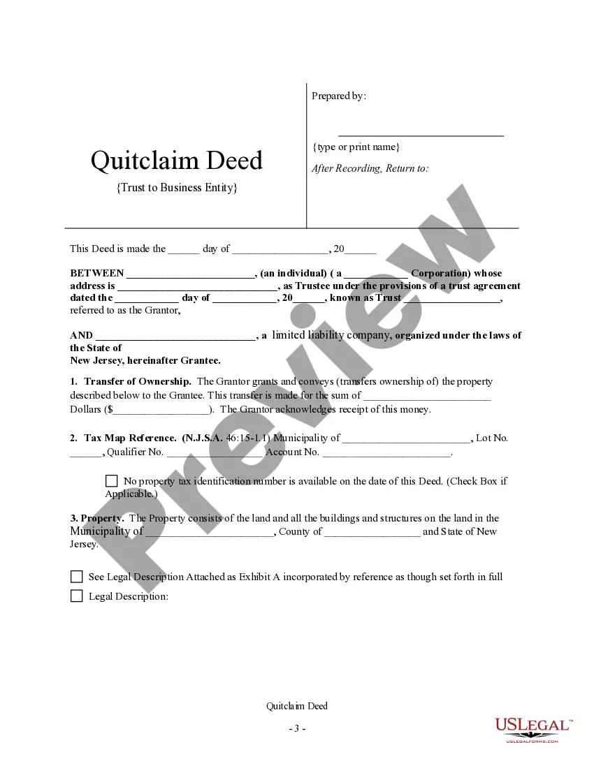 Preview Quitclaim Deed - Trust to Business Entity