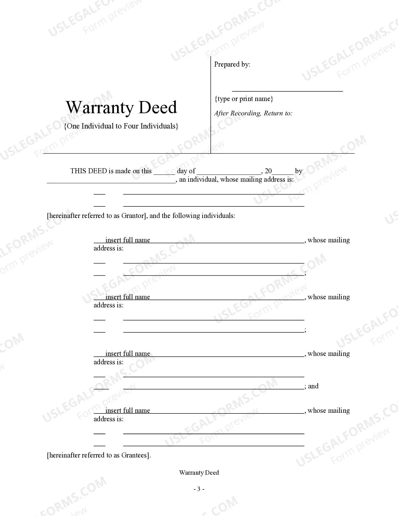 Preview Warranty Deed - Individual to Four Individuals