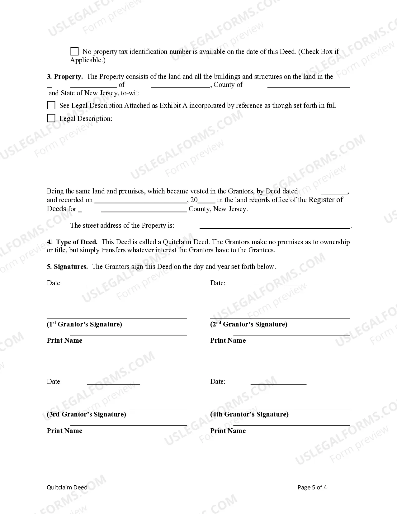 Preview Quitclaim Deed - Four Individuals to Three Individuals