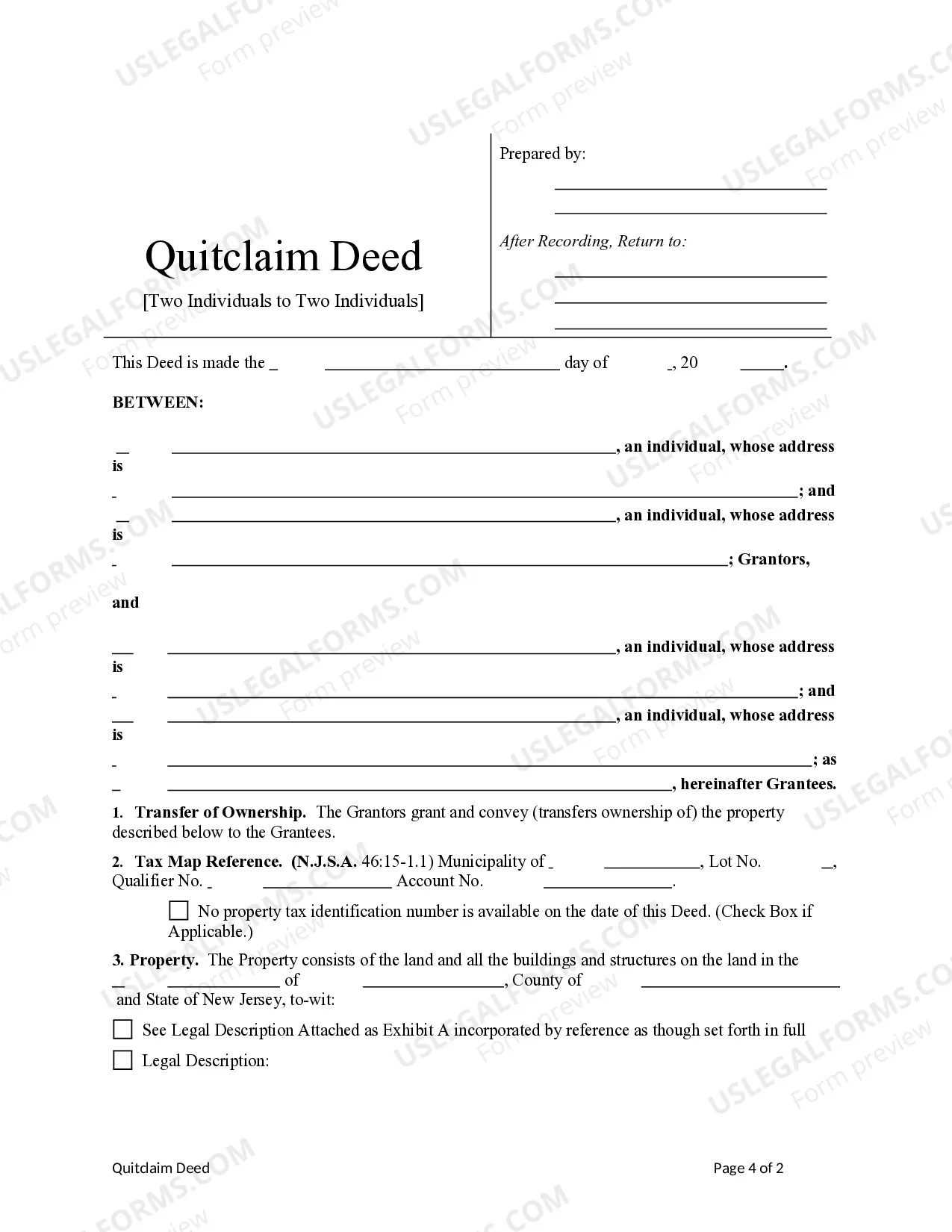 Preview Quitclaim Deed from Two Individuals to To Individuals