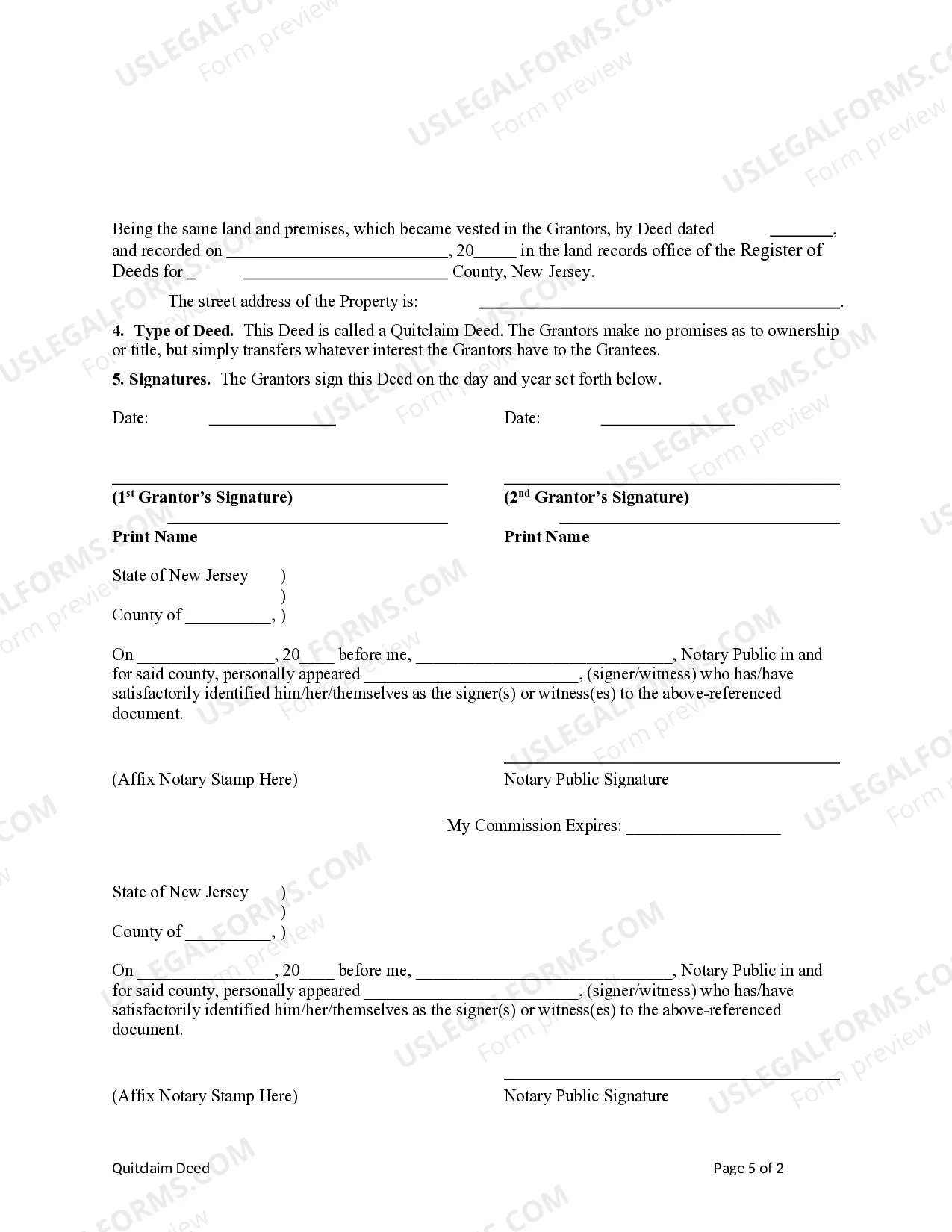 Preview Quitclaim Deed from Two Individuals to To Individuals