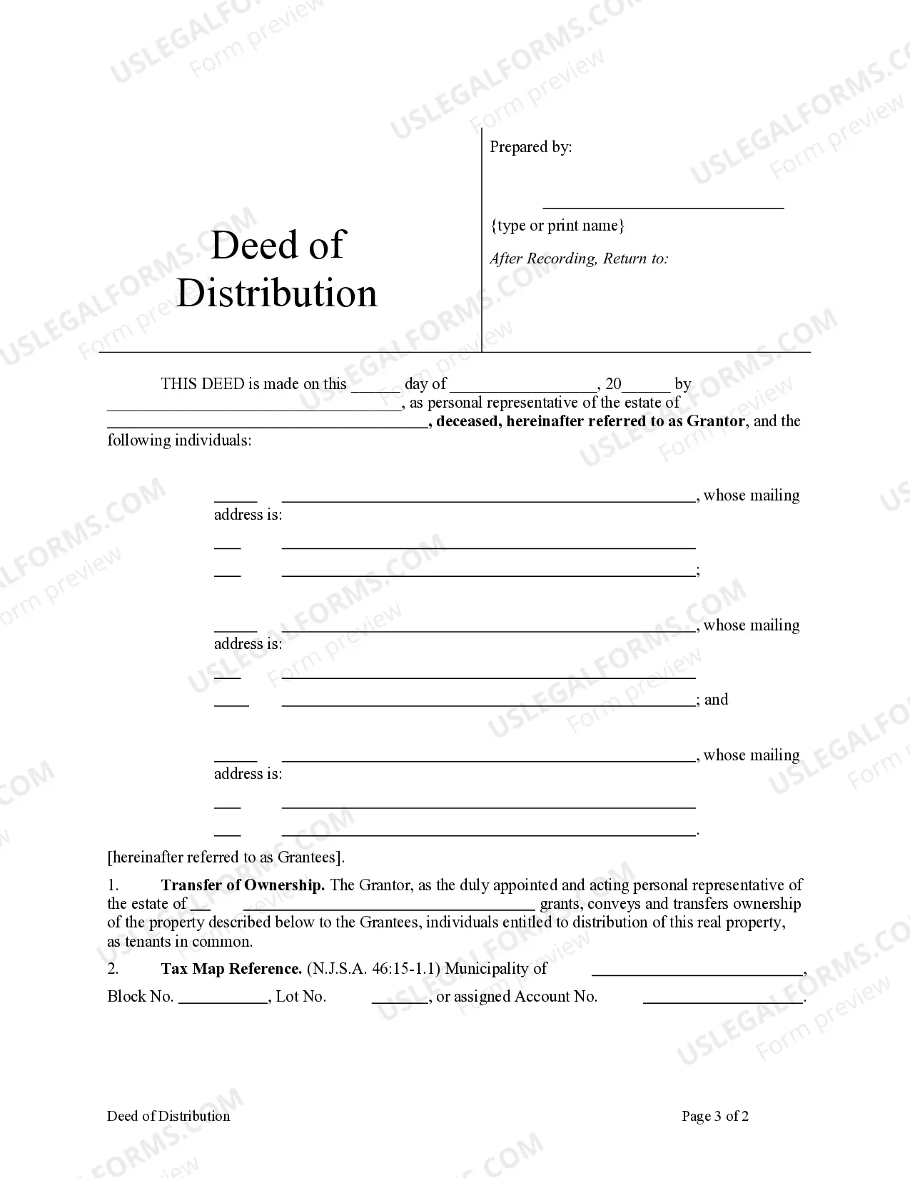 Preview Deed of Distribution to Three Individuals