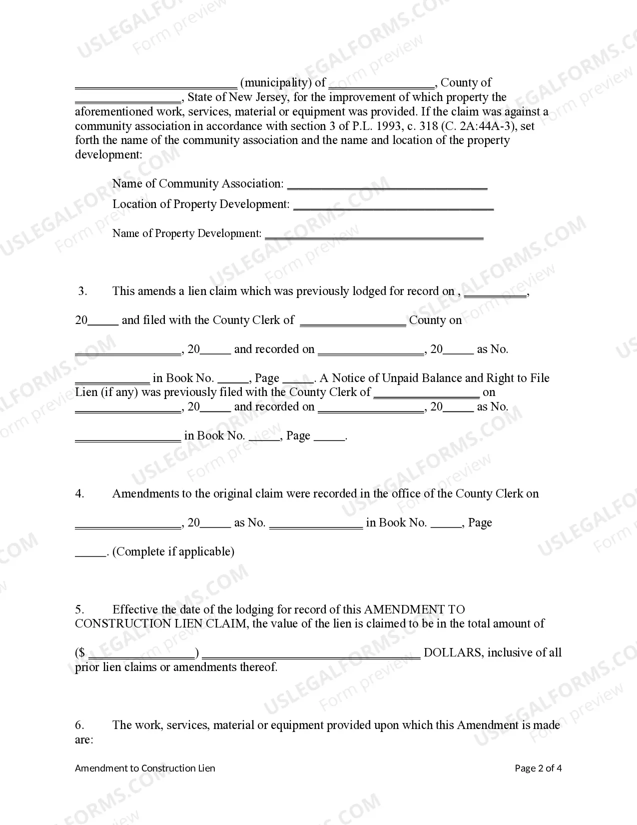 Preview Amendment to Construction Lien Claim - Mechanic Liens - Business Entity