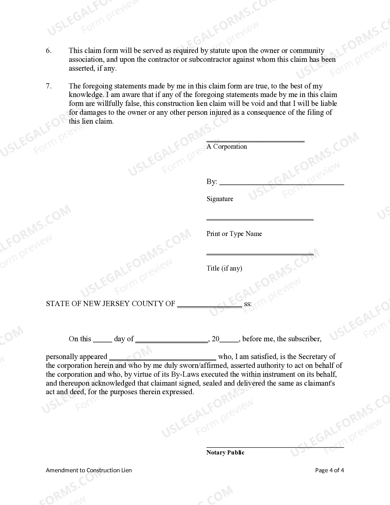 Preview Amendment to Construction Lien Claim - Mechanic Liens - Business Entity