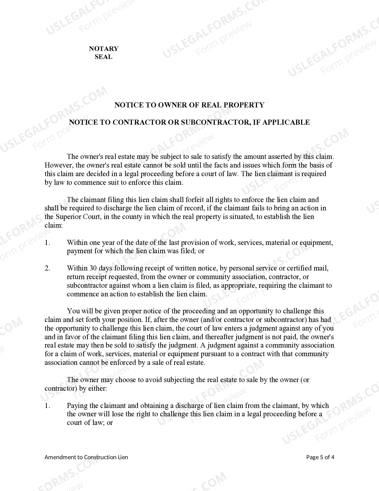 Preview Amendment to Construction Lien Claim - Mechanic Liens - Business Entity