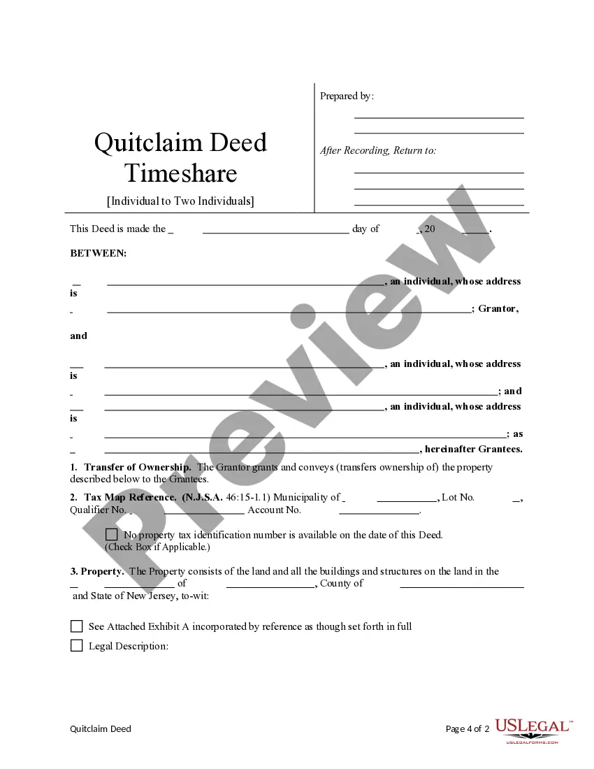 Preview Quitclaim Deed - Timeshare from Grantor to two Grantees