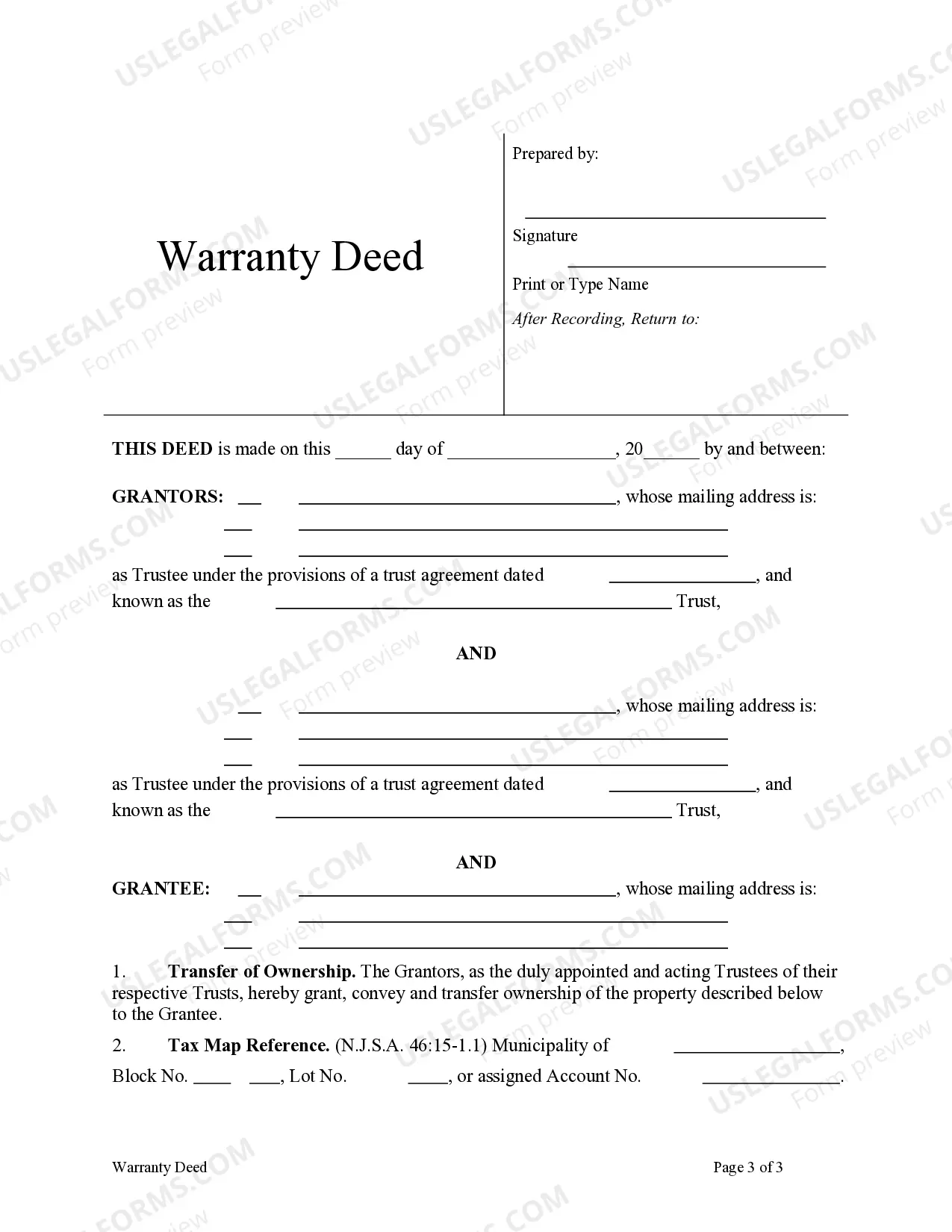 Preview Warranty Deed - Two Trusts to an Individual