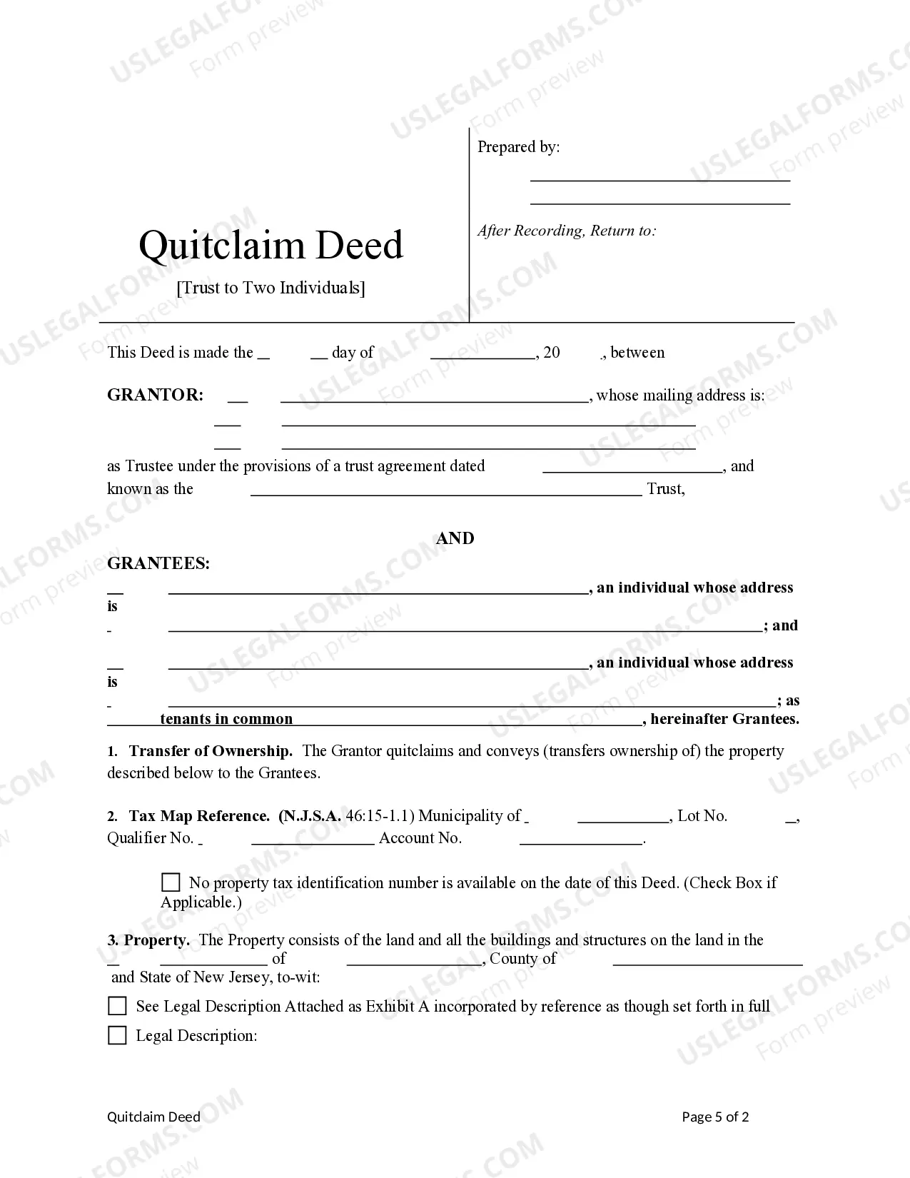 Preview Quitclaim Deed from a Trust to Two Individuals