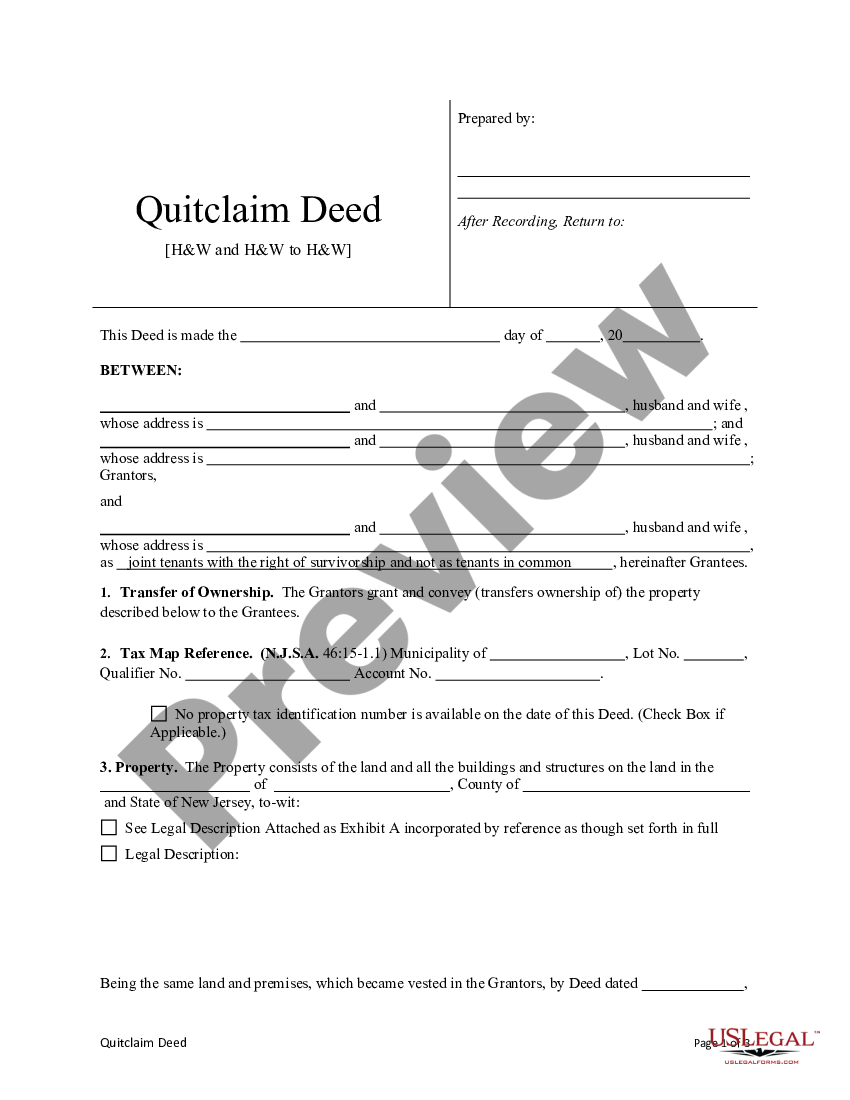 Quit Claim Deed New Jersey Form Us Legal Forms 9404