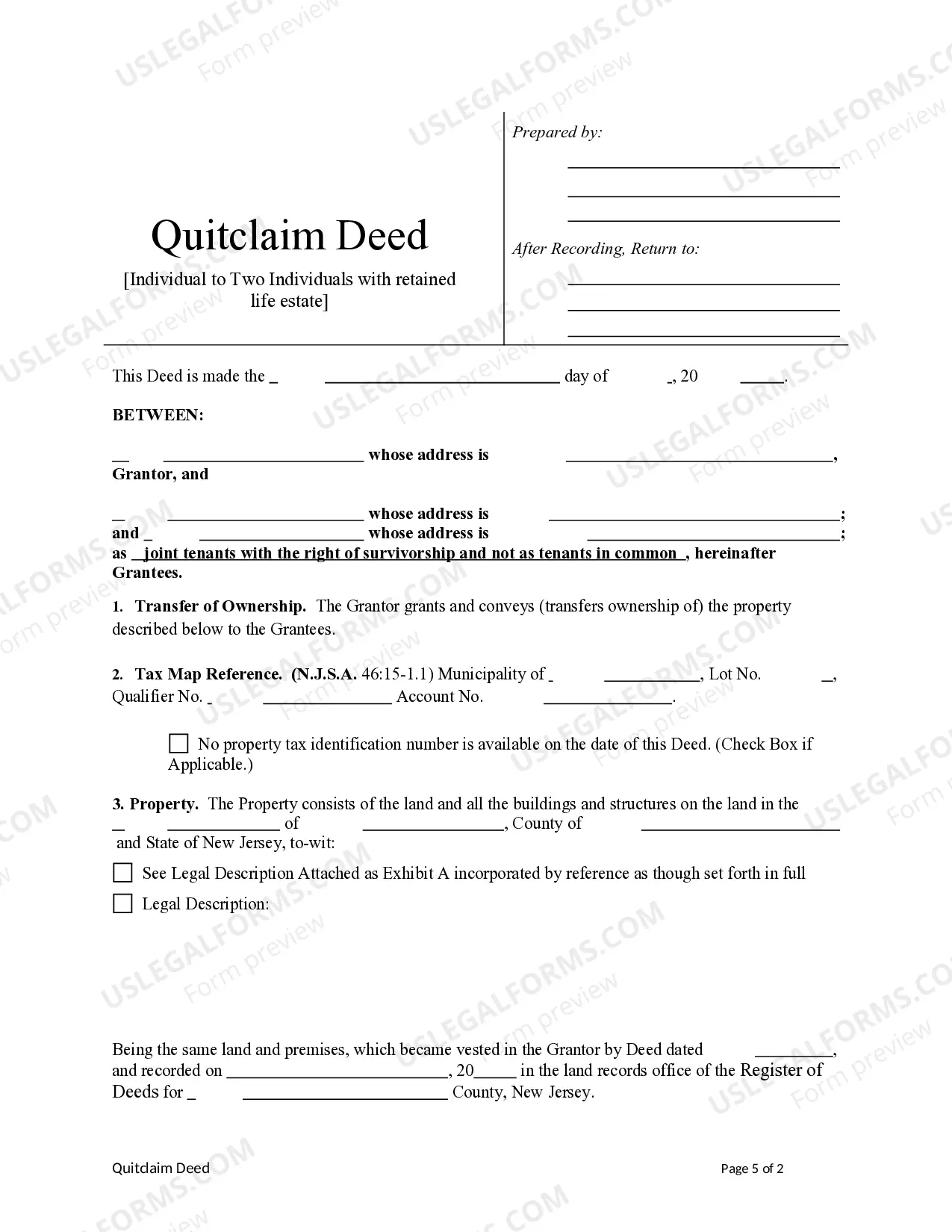 Preview Quitclaim Deed from Individual to two Individuals
