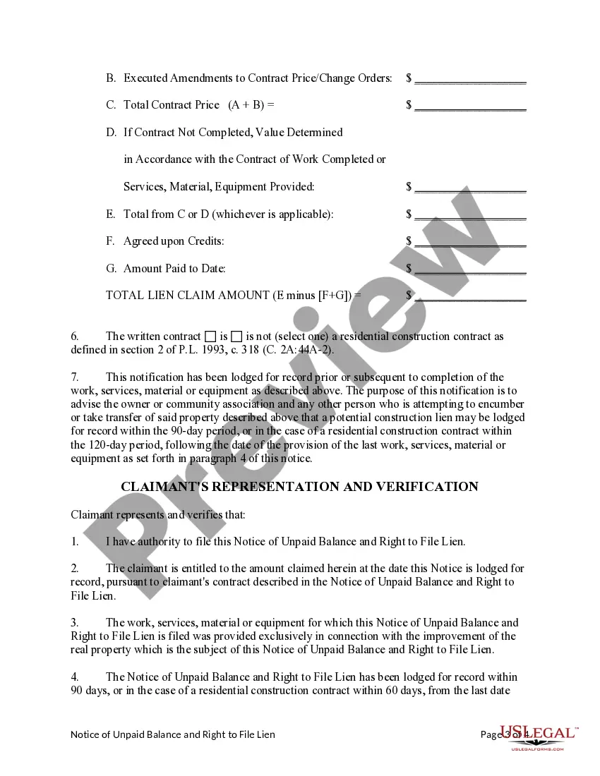 Preview Notice of Unpaid Balance and Right to File Lien - Mechanic Liens - Corporation