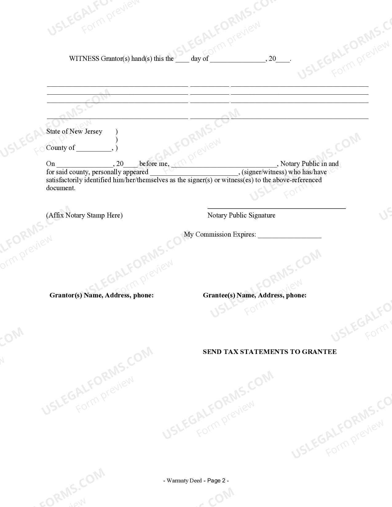 New Jersey Warranty Deed from Individual to Corporation US Legal Forms