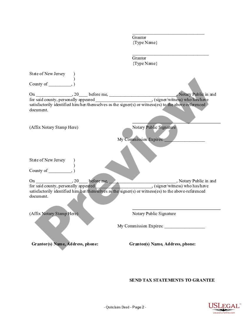 New Jersey Quitclaim Deed from Husband and Wife to LLC | US Legal Forms