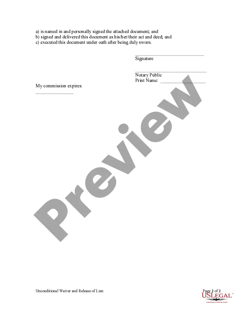 Preview Unconditional Waiver and Release of Claim of Lien Upon Progress Payment