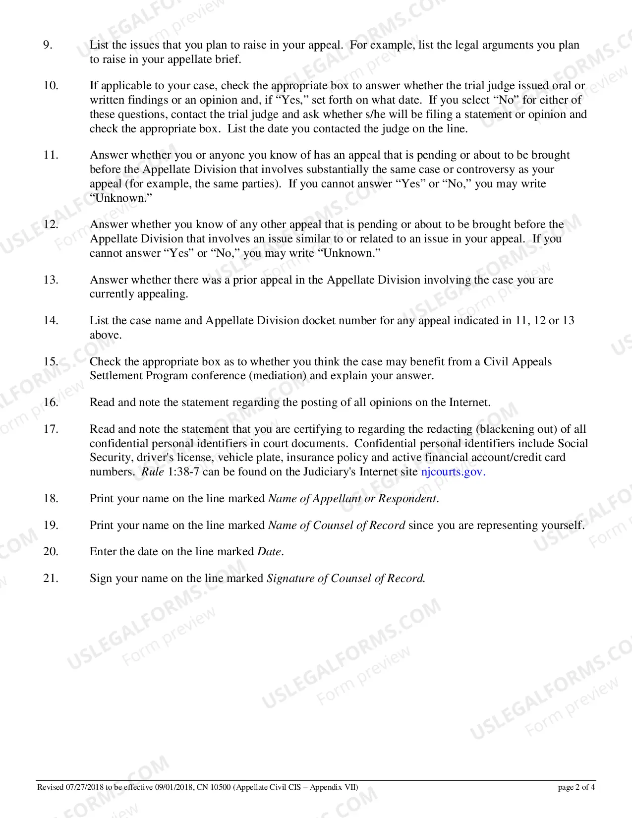 Preview Civil Case Information Statement