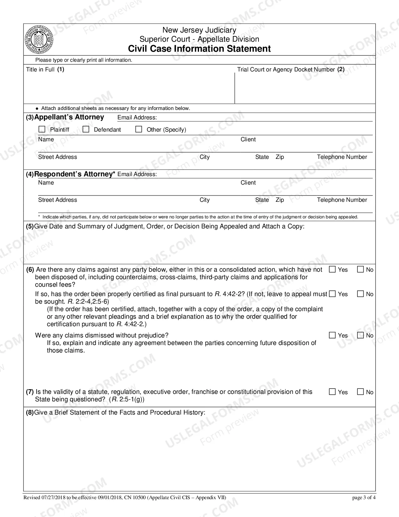 Preview Civil Case Information Statement
