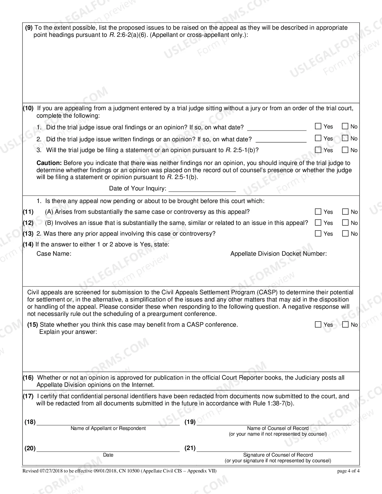 Preview Civil Case Information Statement