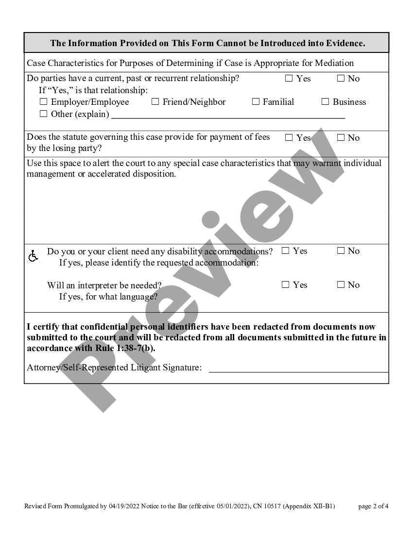 New Jersey Civil Case Information Statement Case Caption Example US Legal Forms