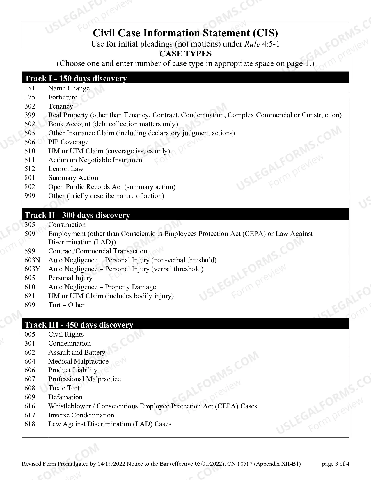 Preview Civil Case Information Statement