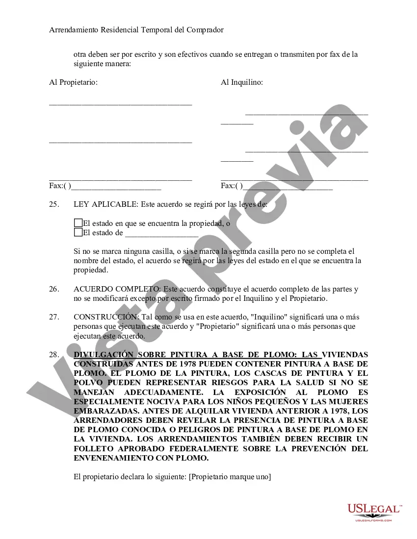 Preview Contrato de Arrendamiento Temporal para el Comprador Potencial de Residencia antes del Cierre
