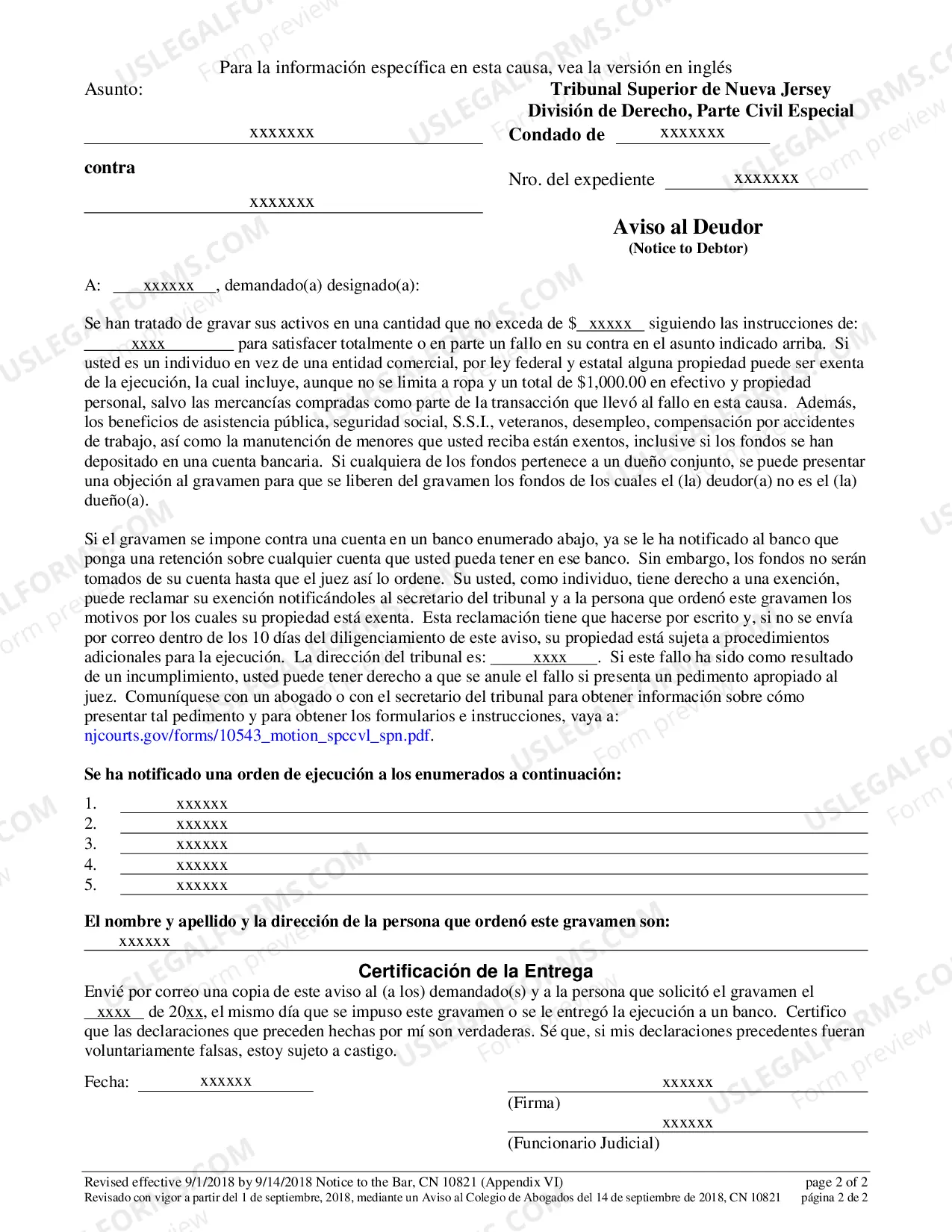 Preview Notice to Debtor - Appendix VI