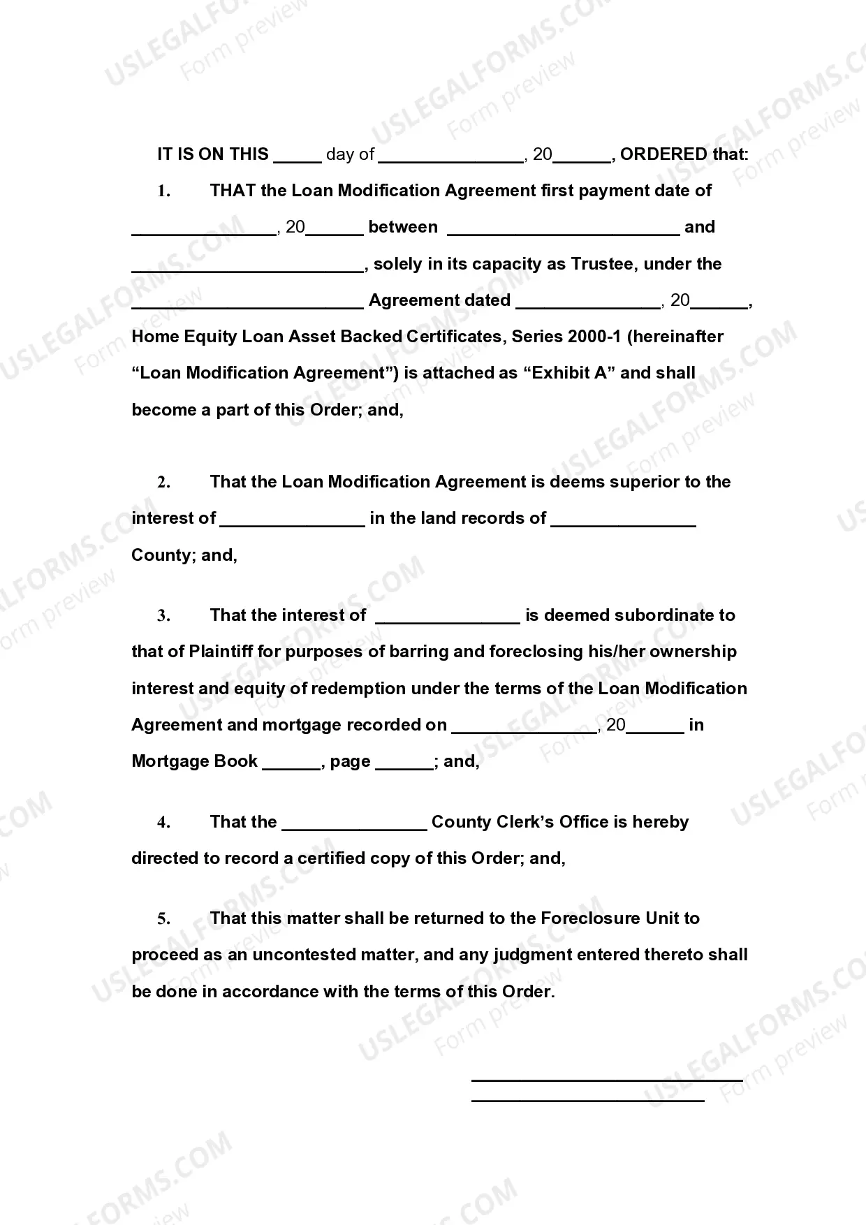 Preview Order Reforming Loan Modification Agreement and Subordinating and Divesting Ownership Interest