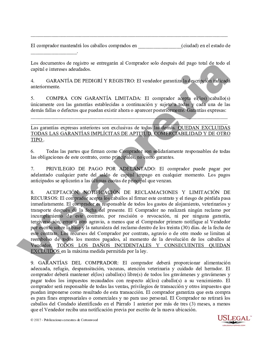 Preview Acuerdo de seguridad y compra a plazos con garantías limitadas - Formularios equinos de caballos