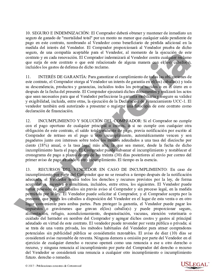 Preview Acuerdo de seguridad y compra a plazos con garantías limitadas - Formularios equinos de caballos