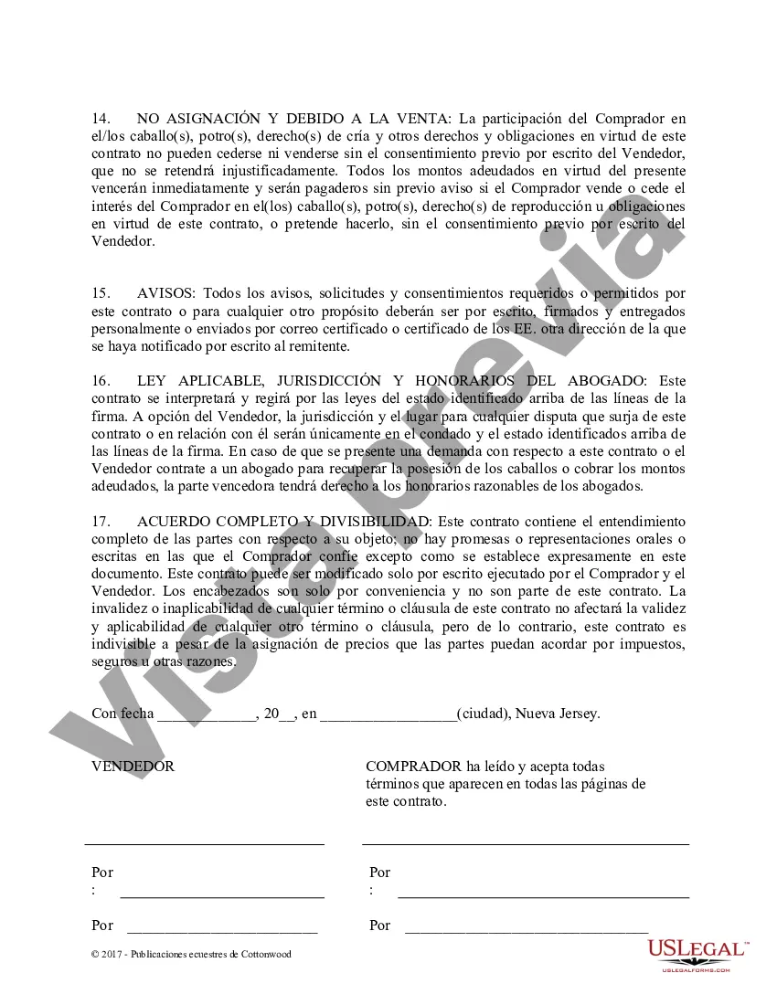 Preview Acuerdo de seguridad y compra a plazos con garantías limitadas - Formularios equinos de caballos