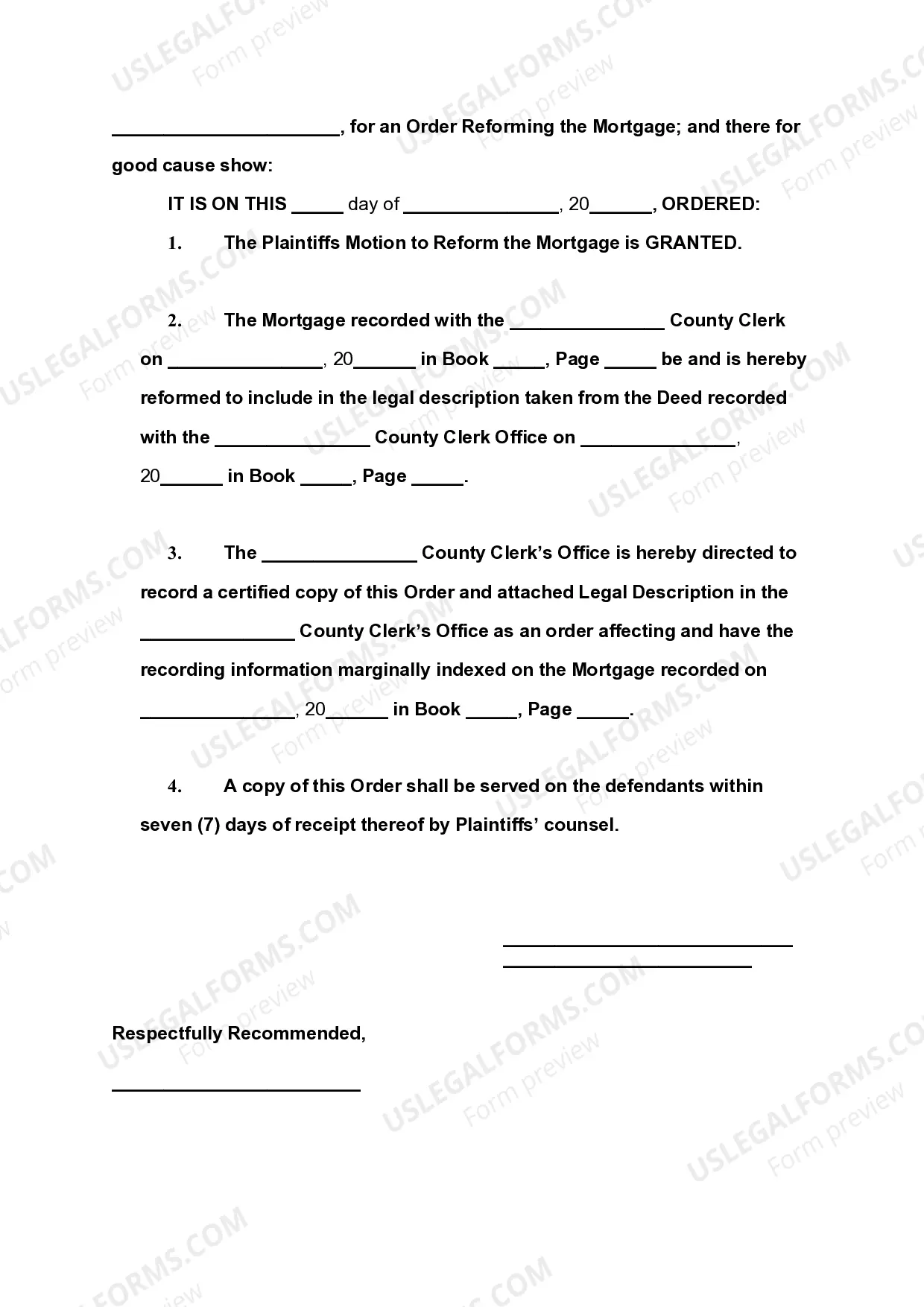Preview Order Reforming Mortgage