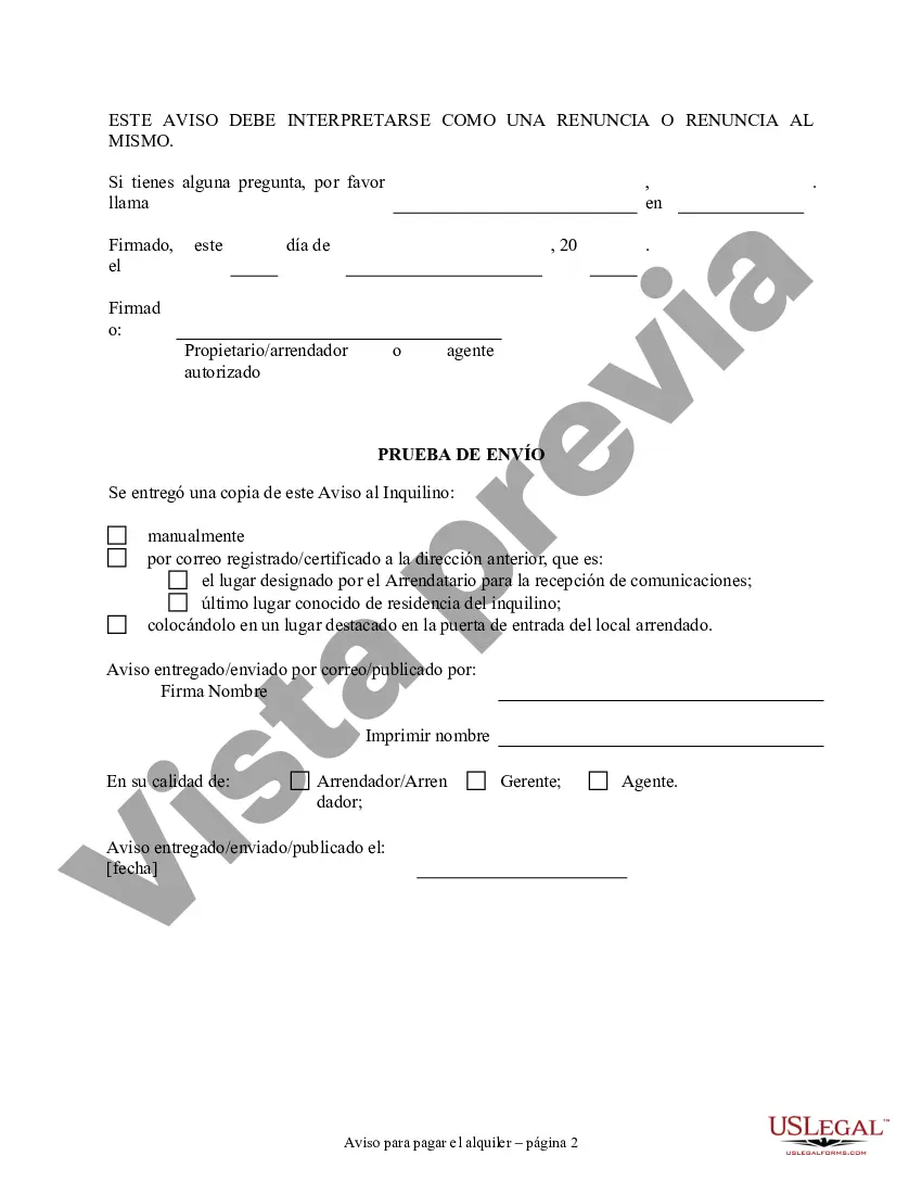 Preview Aviso para pagar el alquiler o la terminación del contrato de arrendamiento de propiedades no residenciales o comerciales - Variable de días de notificación anticipada