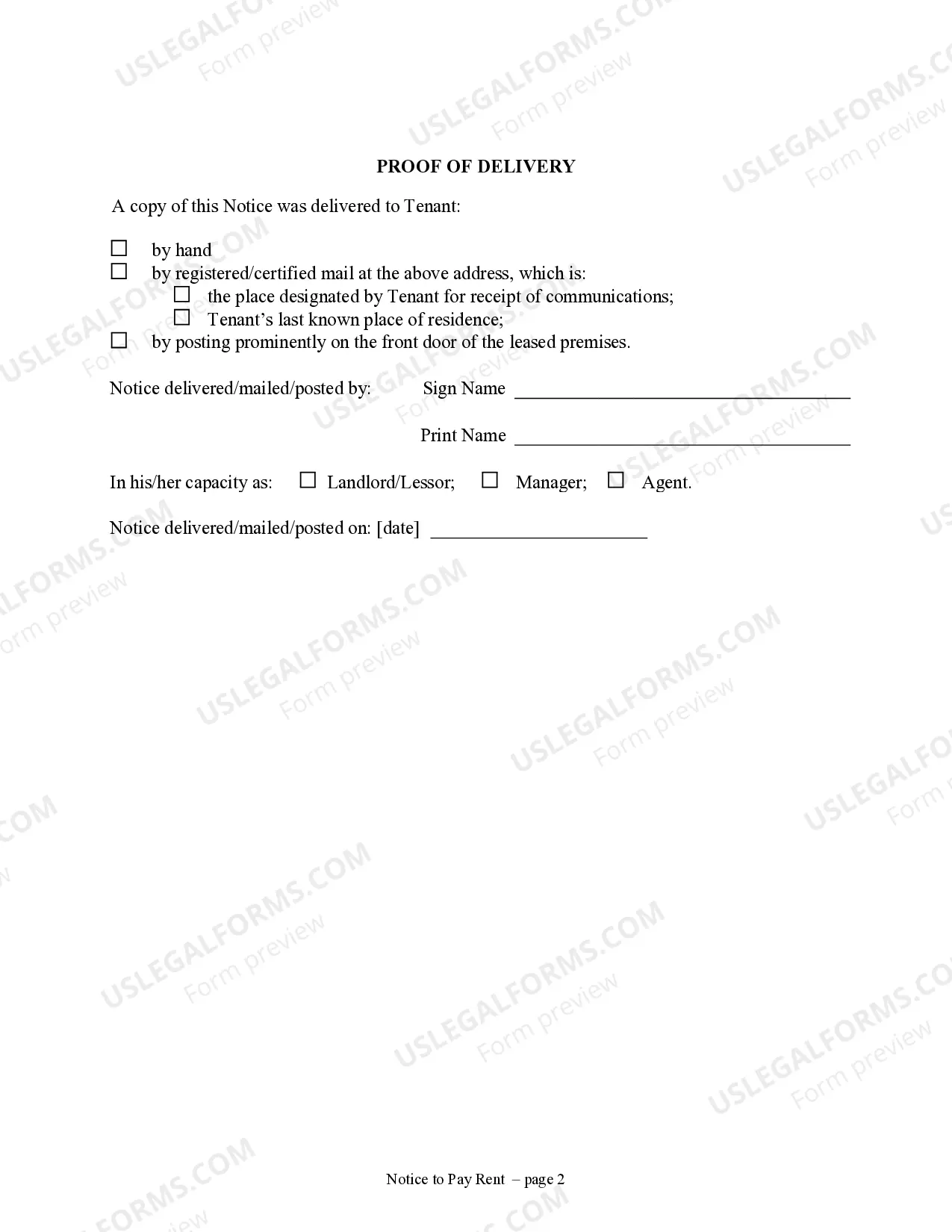 Preview Notice to Pay Rent or Lease Terminates for Nonresidential or Commercial Property - Days of Advance Notice Variable