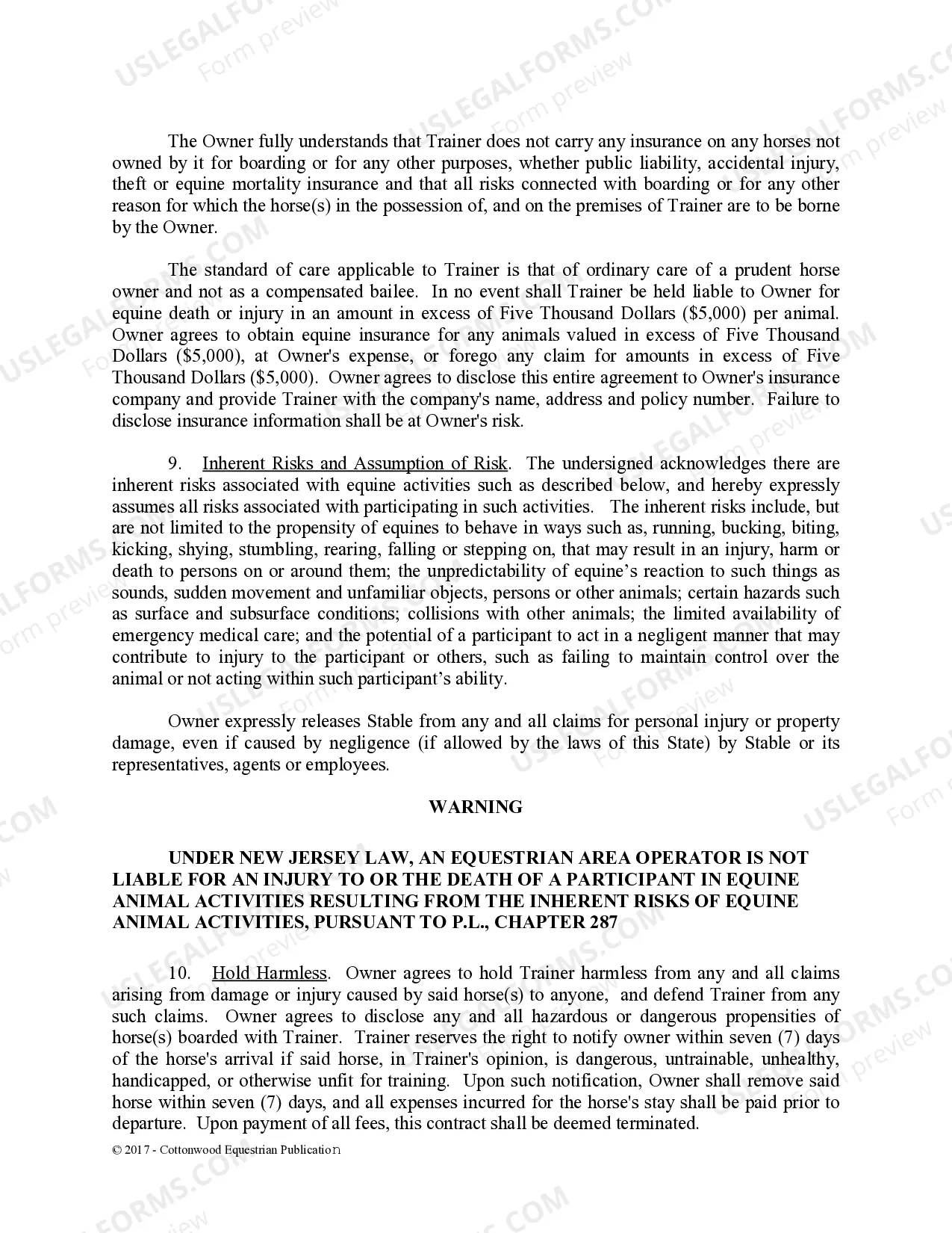 Preview Training Contract - Horse Equine Forms