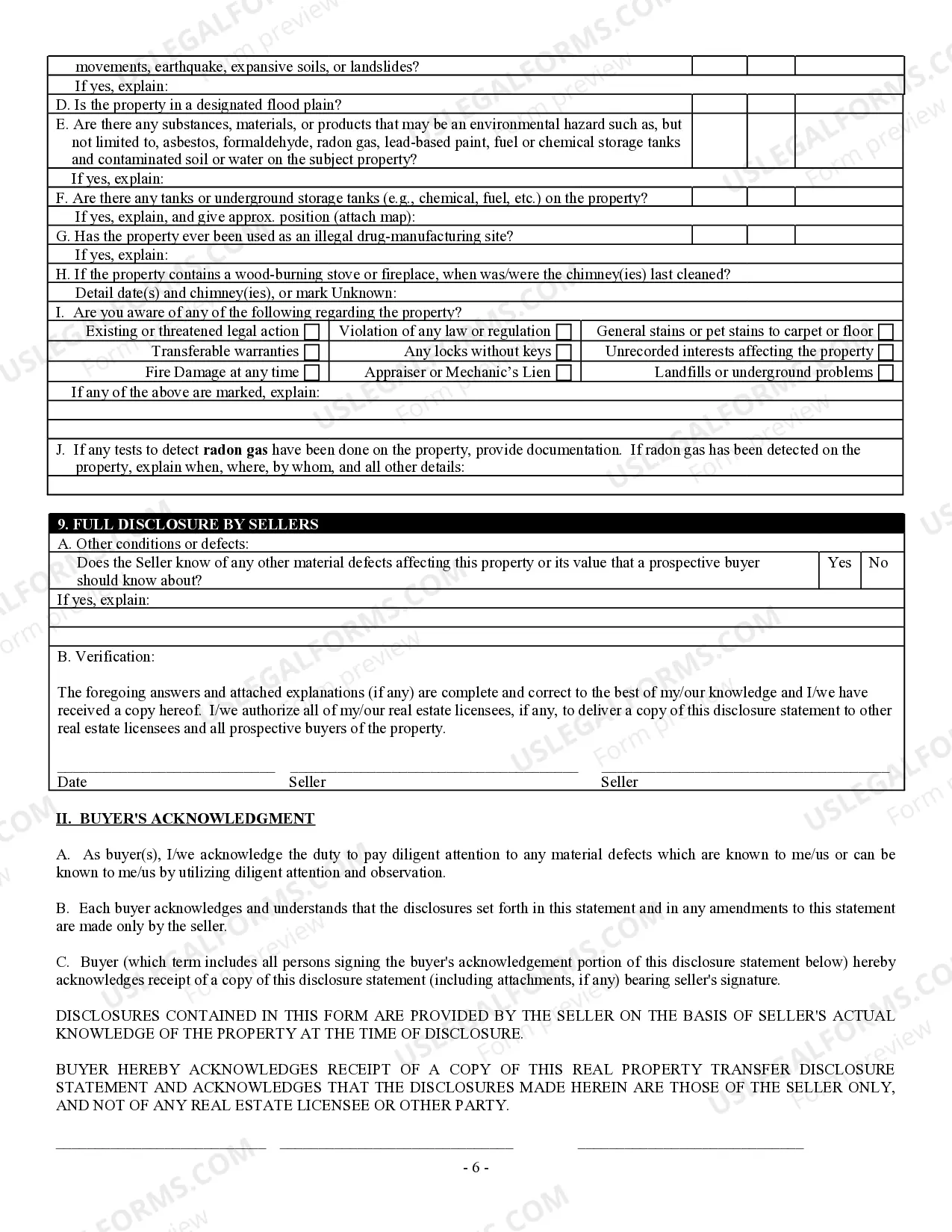 Preview Residential Real Estate Sales Disclosure Statement