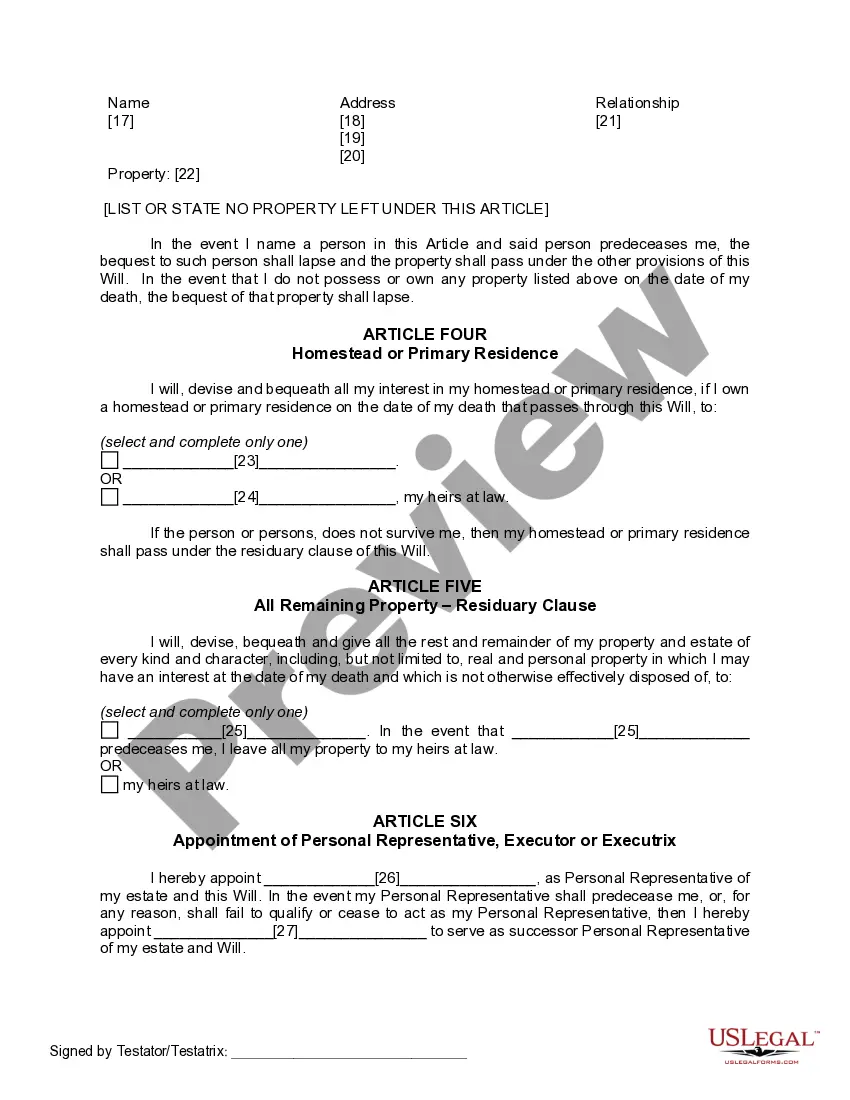 Preview Mutual Wills containing Last Will and Testaments for Man and Woman living together not Married with No Children