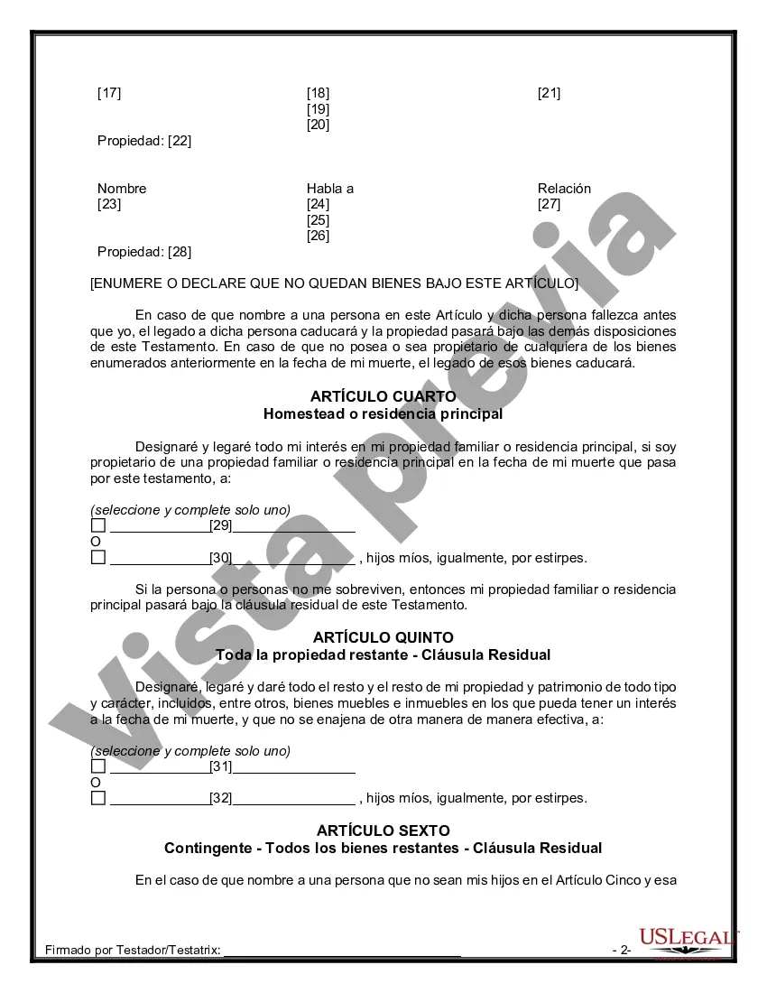 Preview Paquete de Testamentos Mutuos de Últimas Voluntades y Testamentos para Personas Solteras que conviven con Hijos Adultos