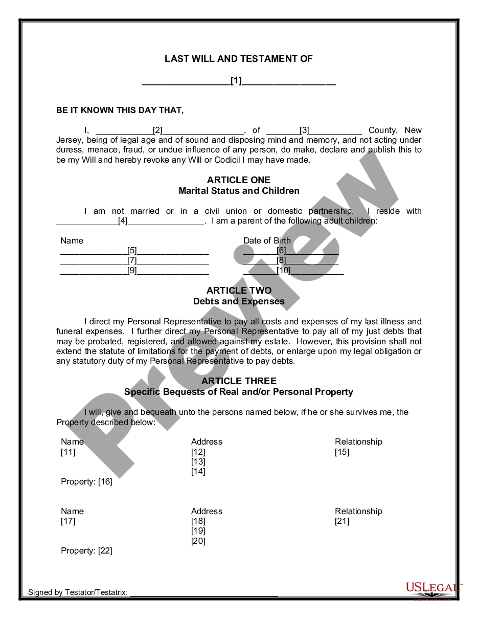 page 3 Mutual Wills Package of Last Wills and Testaments for Unmarried Persons living together with Adult Children preview