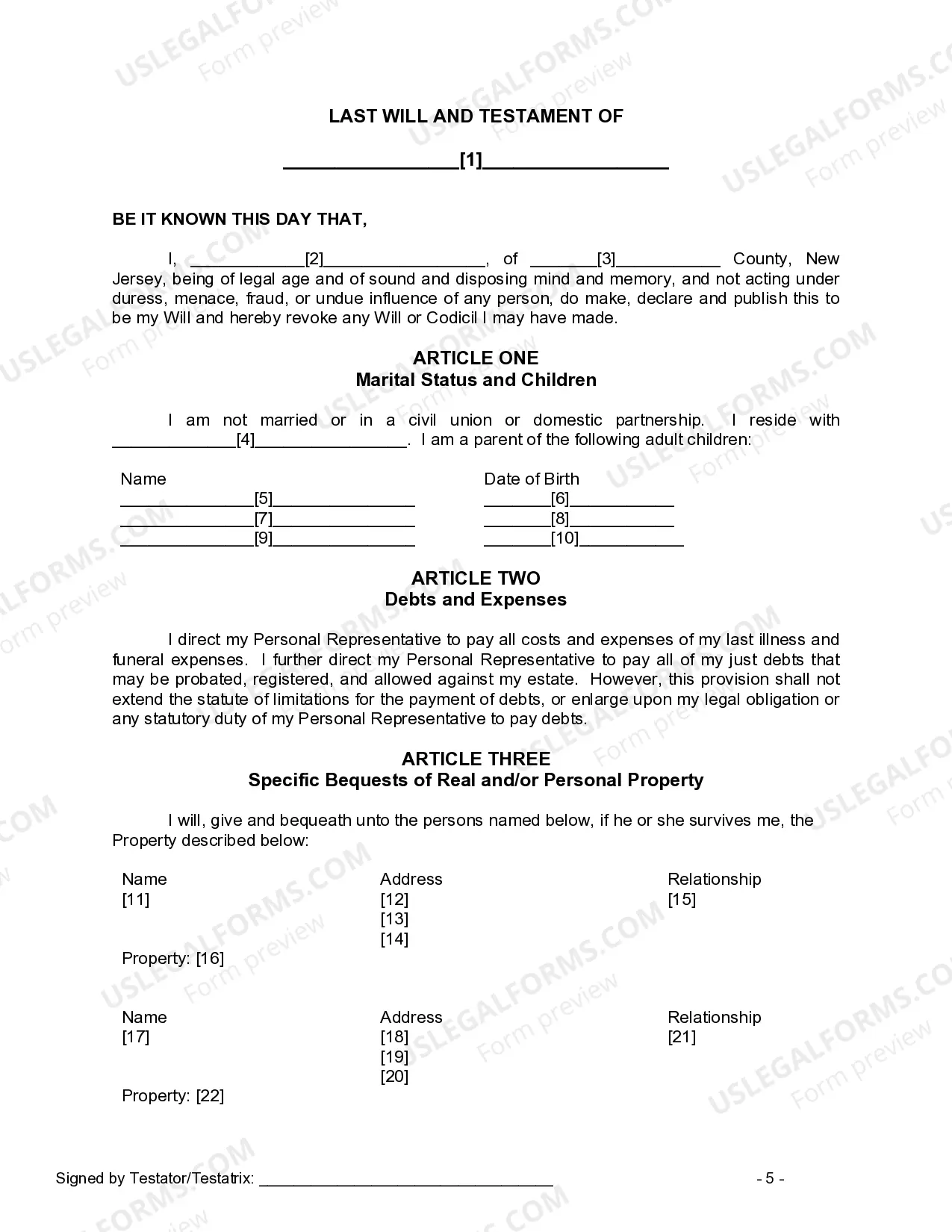 Preview Mutual Wills Package of Last Wills and Testaments for Man and Woman living together not Married with Adult Children