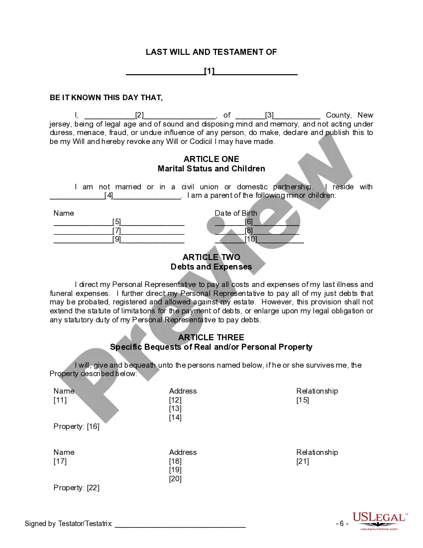 Preview Mutual Wills or Last Will and Testaments for Man and Woman living together, not Married with Minor Children