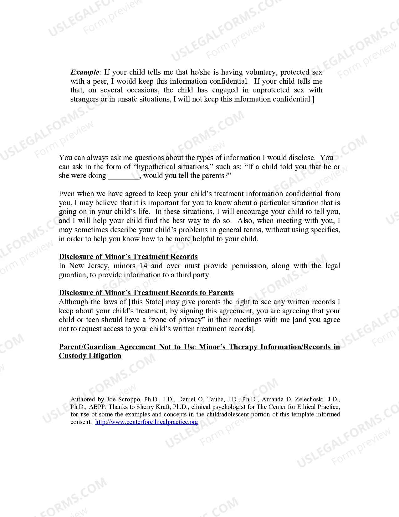 Preview New Jersey Authorization for Consent to Treat a Mionr - Mental Health Services