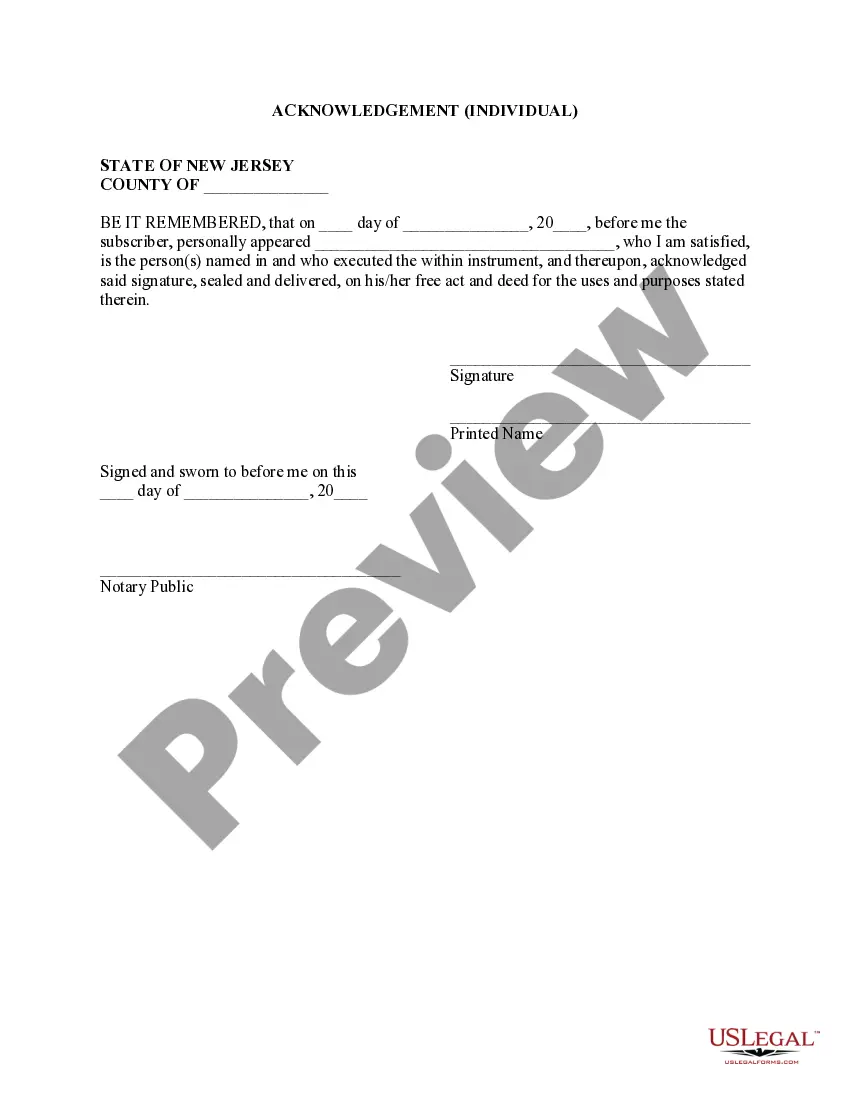 Preview Release of Part of Mortgaged Property - New Jersey