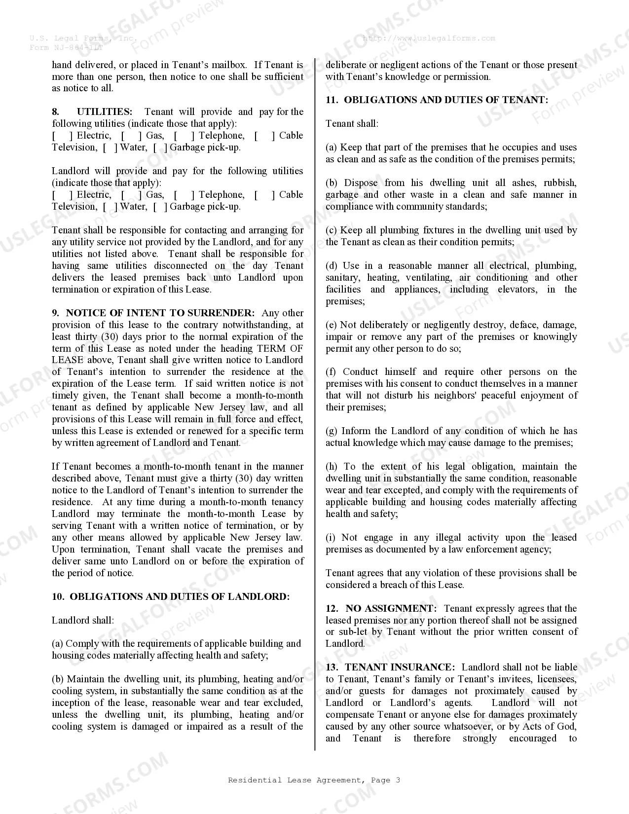 Preview Residential Lease or Rental Agreement for Month to Month