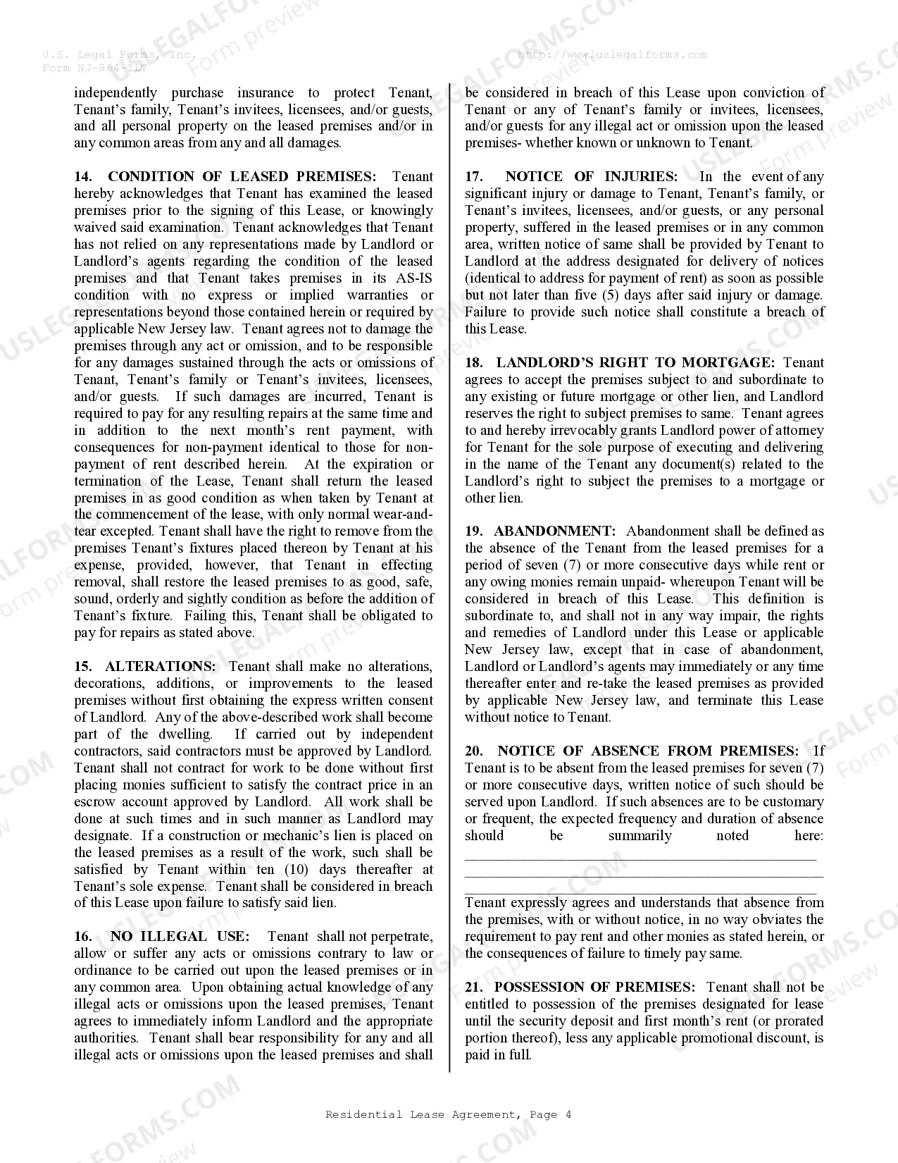 Preview Residential Lease or Rental Agreement for Month to Month