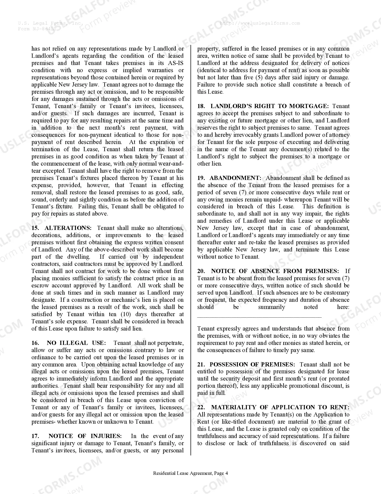 Preview Residential Rental Lease Agreement