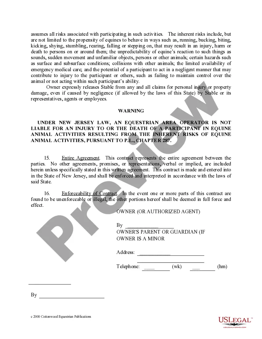 Preview New Jersey Horse Equine Forms Package