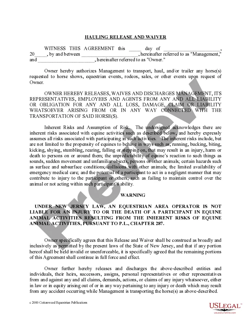 Preview New Jersey Horse Equine Forms Package