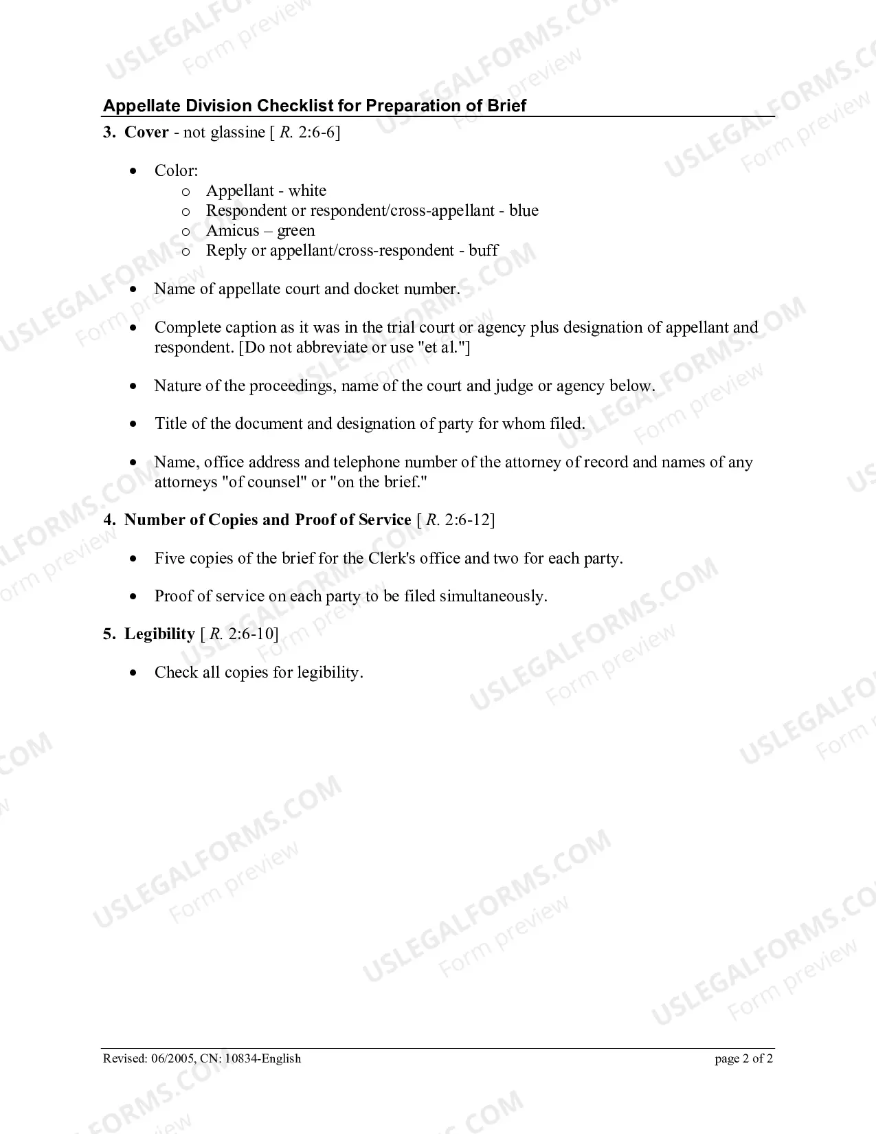 Preview Appellate Division Checklist For Preparation Of Brief